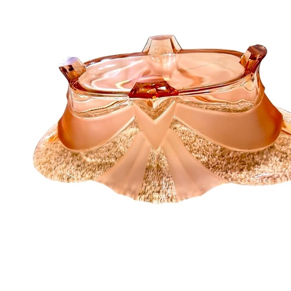 Vintage 1930’s art deco Pink/peach depression Glass oval Bowl footed frosted - Picture 6 of 10